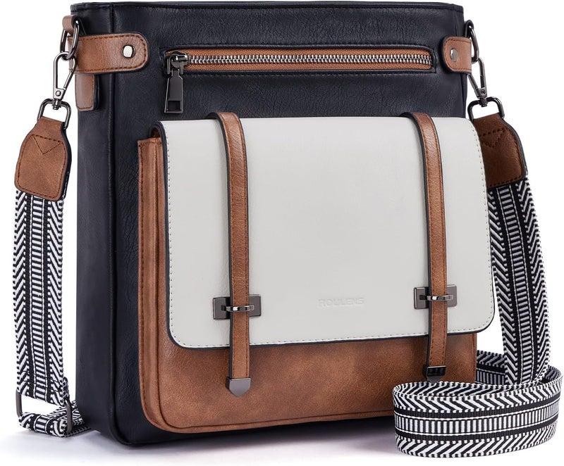 Roulens Crossbody Bags for Women,Multi Pocket Crossbody Purses Vegan Leather Shoulder Handbags Travel Purse Adjustable Strap - Image 1